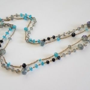 Long Multi-Blue Double Strand Fashion Necklace